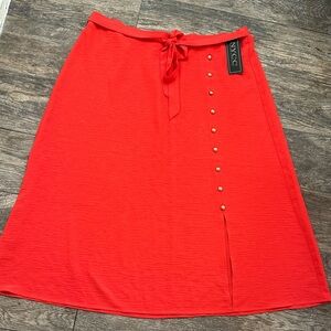 NYCC Red Midi Skirt with Button Detail & Side Slit – NW